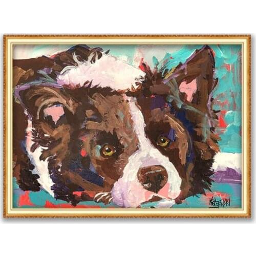 Animal Border Collie DIY 11CT Embroidery Cross Stitch Kits Needlework Craft Set Cotton Thread Printed Canvas Decoration On Sale