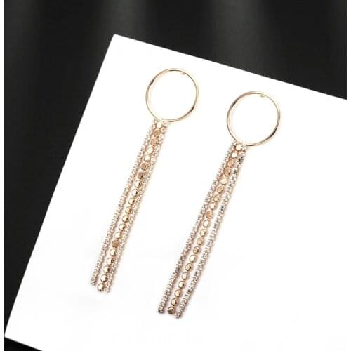 Gold Long Crystal Tassel Earrings For Women Beads Lines Fashion Circle Earrings Jewelry Accessories Gifts 2021 Dropshiopping