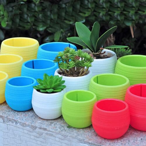 1Pc Mini Round Plastic Flower Pot Succulent Plants Nursery Pots Colorful Cute Garden Pots Home Office Decor Accessories