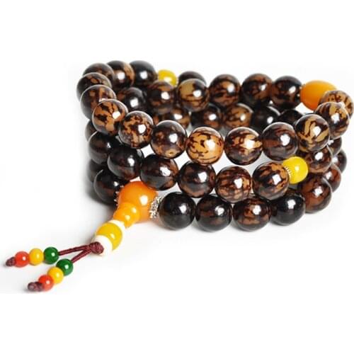 12mm Tibet Buddhism 54 Flower Bodhi Root Prayer Beads Mala Necklace