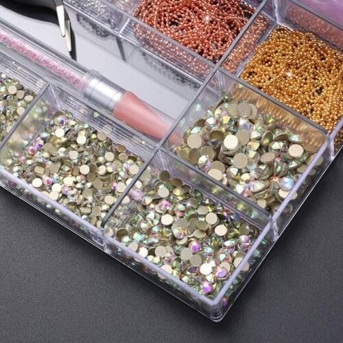 21 Grids Nail Art Decorations Multi Shapes with Dual-ended Dotting Pen Tweezers Set Nails Ornaments Manicure Tips Decor DIY