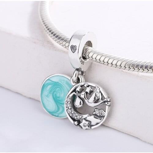 925 Sterling Silver Blue Sea Stork & Twinkling Stars Pendant Charm Bracelet DIY Jewelry Making For Original Pandora