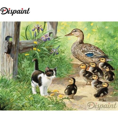 Dispaint Full Diamond Embroidery Diy 5D Diamond Painting Cross Stitch "animal Cat duck family" Full Drill Home Room Decor A26554