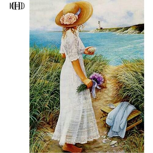 MHD Full 3D Diy diamond painting Seaside beauty rhinestone cross stitch Diamond embroidery Mosaic crafts Resin Needlework