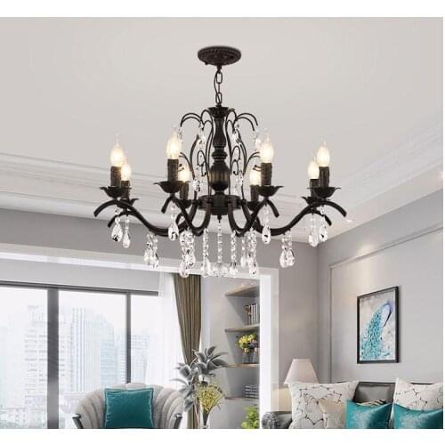 American crystal chandelier simple dining room living room net red bedroom lamp modern light luxury wrought iron European clothi