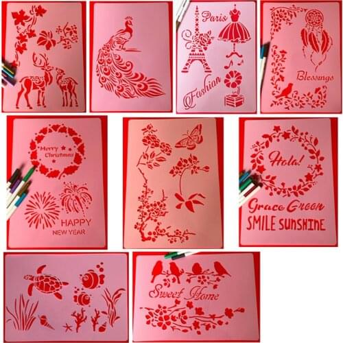 BalleenShiny 3pcs Kids Painting Toys Stenciled Template DIY Scrapbooking Painted Template Educational Parent-child Interaction