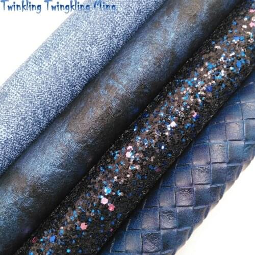NAVY BLUE Glitter Fabric, Metallic Faux Fabric, Synthetic Leather Fabric Sheets For Bow A4 21x29CM Twinkling Ming XM818