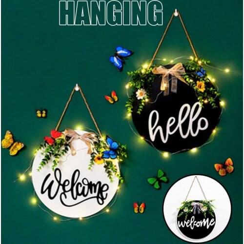 Wooden Welcome Sign Ornament Round Rustic Wall Hanging Plaque For Home Living Room Bedroom Decoration Drop Shipping Home Decor