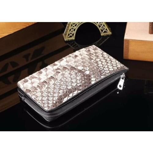 100% Genuine Snake/python Skin back tail Leather bank card holder with lots od credit card slots zipper coin pocket 3 fold