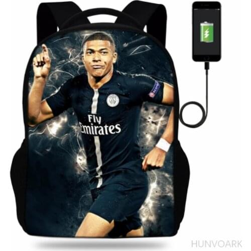 17inch Classic Mubape Super Football Star Print Backpack usb Charger Laptop Backpacks for Teenage School Bag Boys Mochila