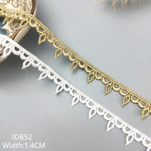 Zsbszc 2 yards Width 1.4CM sewn gold white lace trim braid lace DIY garment accessories macrame embroidery lace JDB52