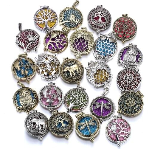 Hot Sale Aromatherapy Necklace Diffuser Pendant Lockets Vintage Bronze Tree of Life Owl Elephant Aroma Perfume Necklace