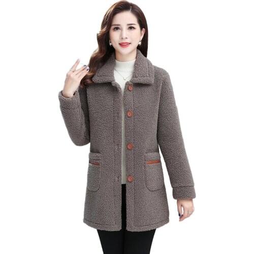 Mom Outerwear Autumn Winter Thicken Grain Plus Velvet Coat Women Fashion Plus Size Medium Long Coats Ladies Lamb Fur Trench Coat