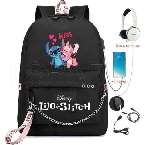 Cute Stitch Big Capacity Backpack Waterproof USB Charging Durable Laptop Anti-theft Bag For Girls Travel School Bags Women
