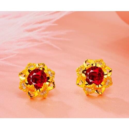 Fashion Jewelry Peony stud earrings Women Classic Shining Zircon Small Stud Earrings 24K Gold Ears Stud For Men Crystal Earrings
