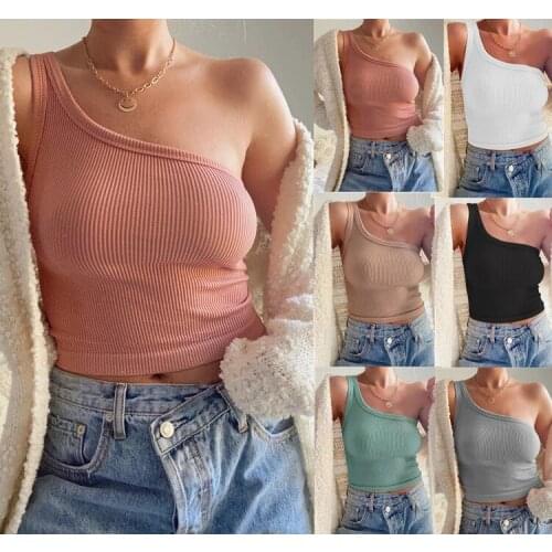 Europe and the United States the new 2021 pure color rendering wrapped chest outside heart single shoulder a tee shirt