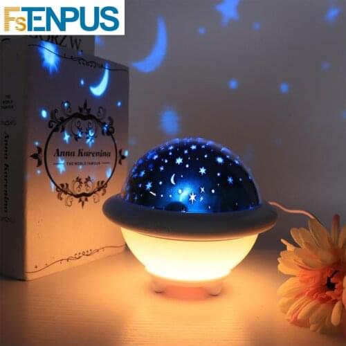 Novelty LED Flying Saucer Star Projector Night Light Children Nursery Bedroom Birthday Lamp with USB Cable night light for