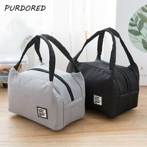 PURDORED 1 Pc Solid Lunch Bag for Women Waterproof Bento Food Bag Thermal Insulated Lunch Box Tote Cooler Bag Bento Pouch Lunch