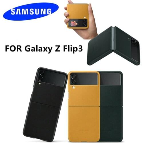 Original Samsung Galaxy Z Flip3 5G Folding Leather Case Protective Screen Soft EF-VF711 Natural Leather Case ForGalaxy Z Flip3