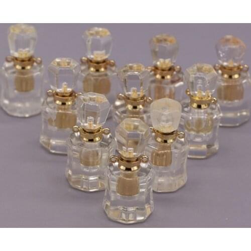 Natural Perfume Bottle Clear Quartz Stone Pendant Necklace White Crystal Essential Oil Diffuser Charms for Jewelry Making