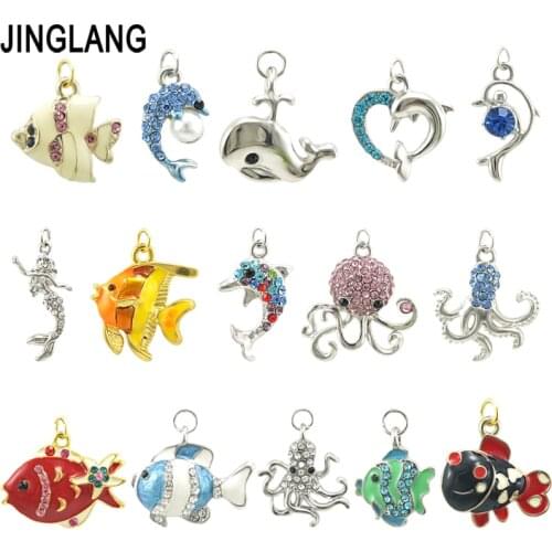 JINGLANG Ocean Series Fish Pendant Charm for Original Bracele and Necklace Women DIY Accessories For Fashion Jewelry Making 30p