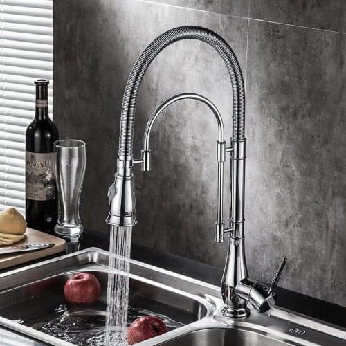 All-copper American high-pressure spring pull faucet Kitchen sink sink hot and cold multi-function faucet