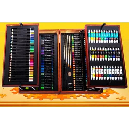 Pro Kids Students Adults Drawing Kit Wood Case Sketching Painting Tools Kit