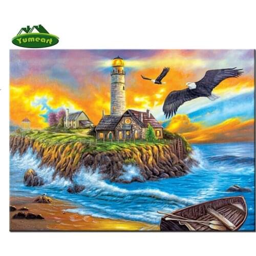 Needlework Full Diamond Painting Cross Stitch Seaside Lighthouse Eagle Diy Diamond Embroidery Modern Oil Painting Drawing &paint