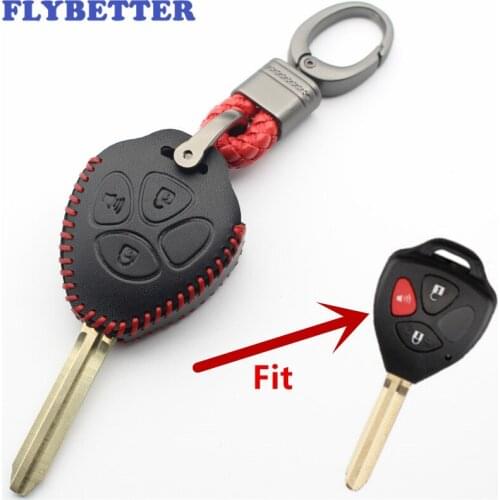 FLYBETTER Genuine Leather 3Button Remote Key Fob Protector Case Cover For Toyota Wish/Camry/Matrix/RAV4 L418