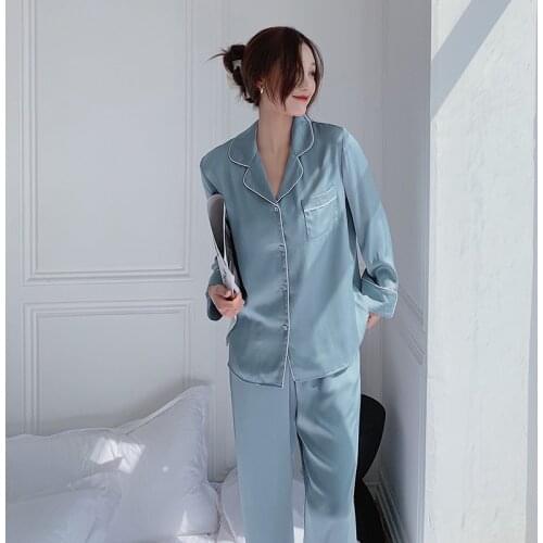 Sweet Sexy satins ice silk women pajamas sets Korea elegance fashion long sleeve trousers sleepwear women pyjamas 99118