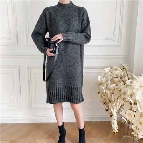 [ZAYAU]Autumn and Winter womens Thickened Sweater Dress Bottomed Sweater Pullover Thick Thread Knitting Medium and Long Warm