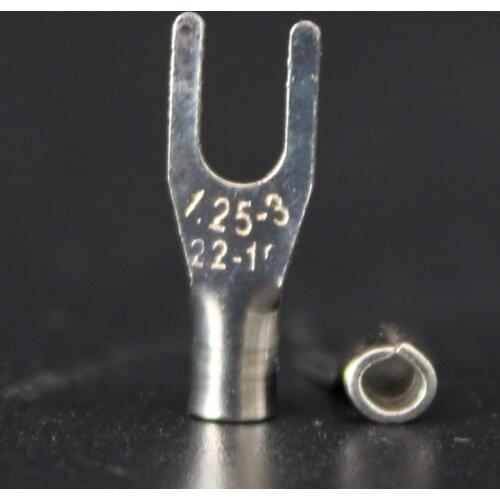 1000pcs SNB1.25-3 furcate/U shape non-insulated spade Brass terminal Cable Lugs Wire Connectors For AWG 22-16 Thickness 0.6MM