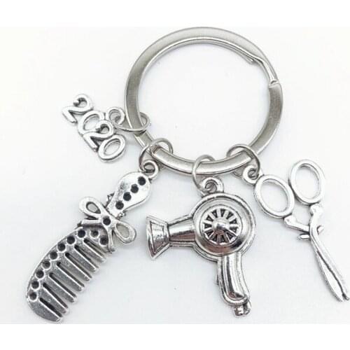 2020 Design Comb Scissors Hair Dryer Keychain Barber Shop Tool Pendant Hairstylist Commemorative Keychain Gift