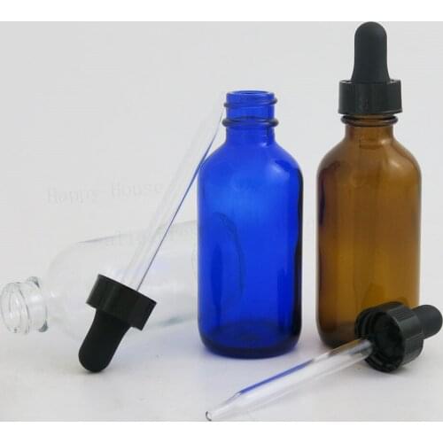 24pcs 60ml Cobalt Blue Clear Amber Glass Dropper Bottle for Essential Oils 2oz Top Quality Aromatherapy Boston Round Containers