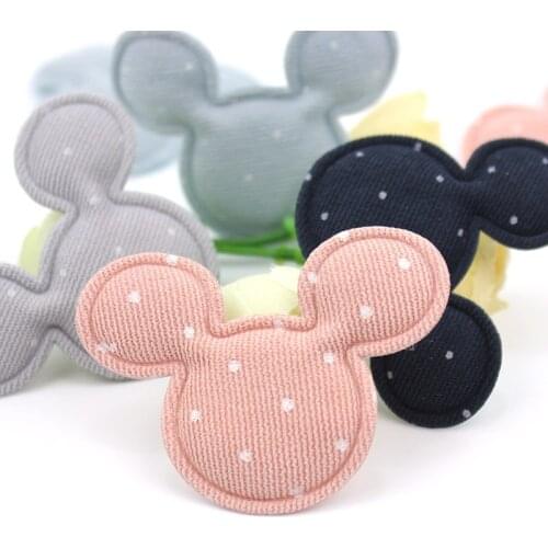 40Pcs 4.2*5.2cm Dot Cloth Mouse Padded Appliques for Babys crafts hair Clip Handmade Headwear Decoration Accessories wholesale