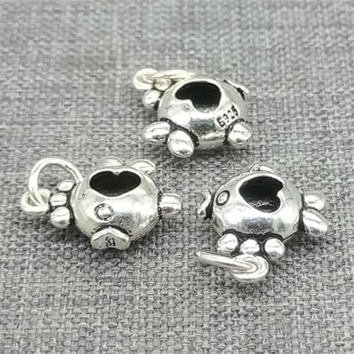 5 Pieces 925 Sterling Silver Fish Charms with Hollow Love Heart for Bracelet