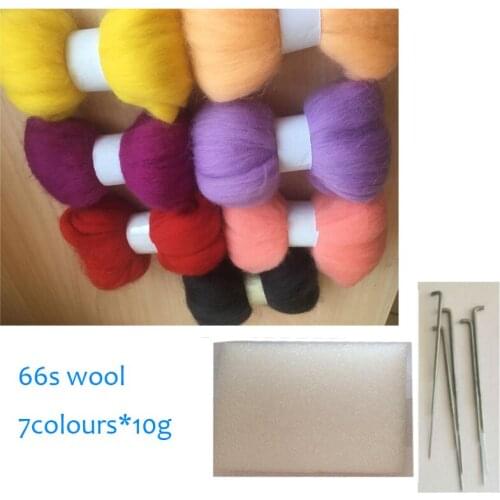 66S felt 100% wool needle felting wool fiber kit 10g/7pcs/lot