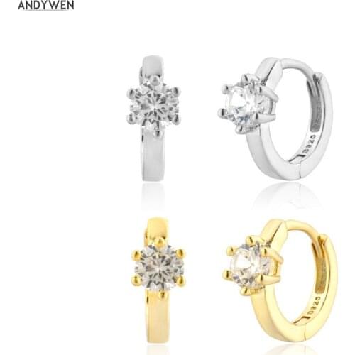ANDYWEN 925 Sterling Silver Gold One Zircon Charm Hoops Piercing Loops Rock Punk Gift Pendiente Luxury Jewels Clips Huggies
