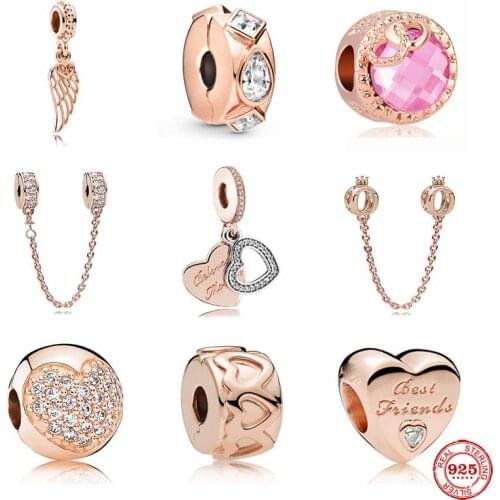 2021 new rose gold wing heart mother daughter diy Bead fit original Pandora charms silver 925 Bracelet for girl fashion jewelry