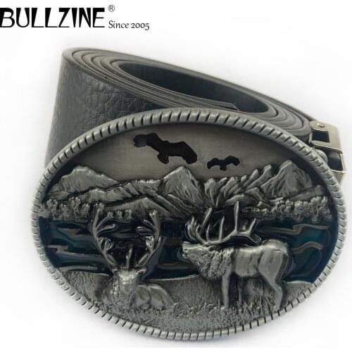Bullzine zinc alloy retro DEER belt buckle jeans gift belt buckle Free PU belt FP-02748 drop shipping