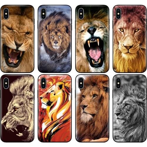 Black tpu case for iphone 5 5s se 6 6s 7 8 plus x 10 case silicone cover for iphone XR XS 11 pro MAX case lion animal
