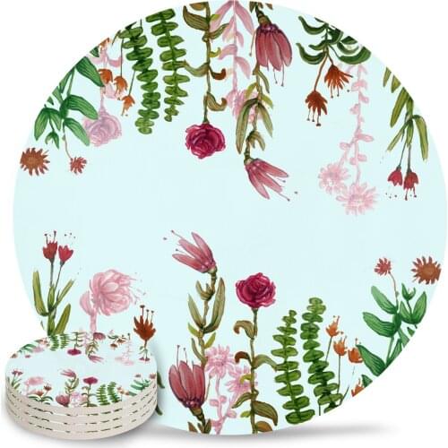Flower Watercolor Round Coaster Coffee Table Mats Kitchen Table Accessories Absorbent Ceramic Coasters