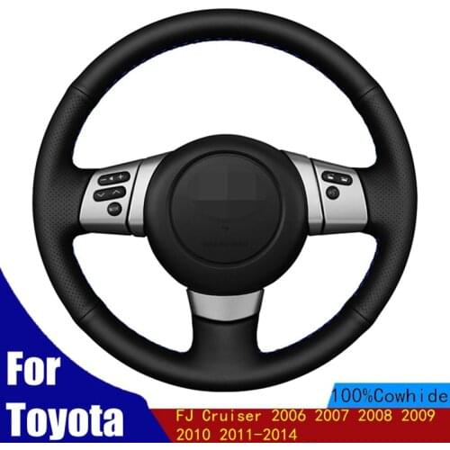 DIY Car Steering Wheel Covers Soft Black Genuine Leather For Toyota FJ Cruiser 2006 2007 2008 2009 2010 2011-2014