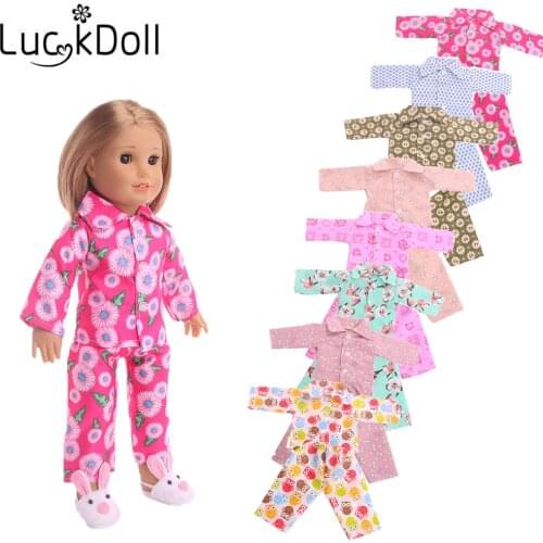 Luckdoll Home Wear Doll Clothes Cotton Pajamas for 18-Inch American Dolls, Childrens Favorite Doll Accessories