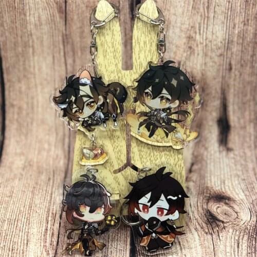 Genshin Impact ZHONGLI Keychain Game Anime Badge Accessories Cosplay Props Key Chain Cartoon Backpack Pendant