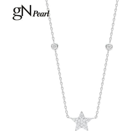 GN Pearl Shiny Bling star Pendant Necklaces Zircon Fashion Charm Sliver Color for women girls gift simple style gNPearl