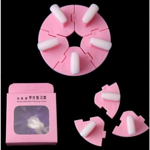 JEARLYU Plastic Stand Practice Display Removable Nail Training Frame Manicure Tools with 5pcs Natural Color False Nail Tips
