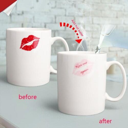 10 oz Red lips Changing Mug, Ceramic Magic Heat Sensitive Changing Coffee Mug Novelty Tea Cup Birthday Anniversary Lover Gift