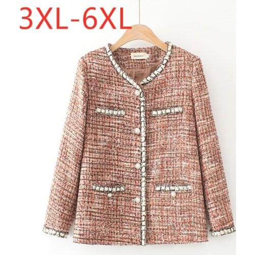 New ladies Korean style autumn winter plus size jacket for women large loose long sleeve pocket button pink coat 3XL 4XL 5XL 6XL