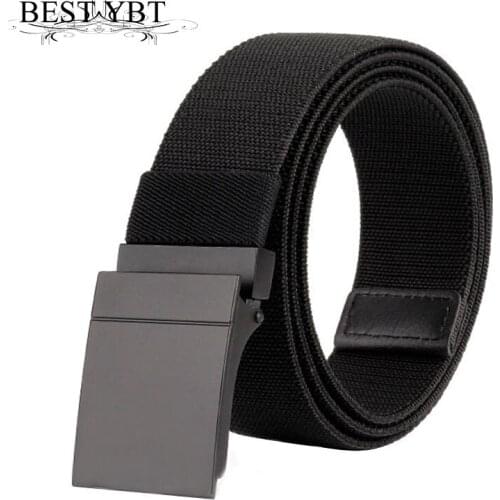 Best YBT Unisex Canvas belt New Elasticity Alloy smooth buckle Men belt casual sports cowboy pants Men & Women belt